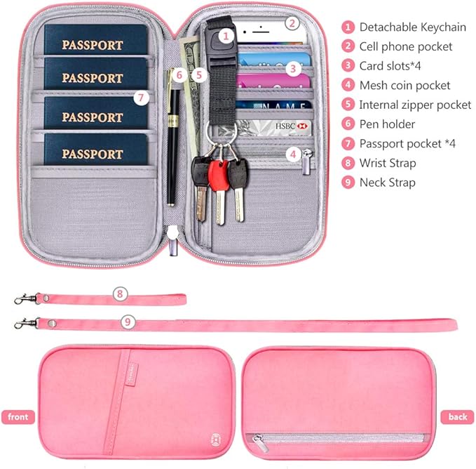 RFID Family Passport Wallet Holder Waterproof, Travel Document Organizer Credit Card Clutch Bag for Men Women