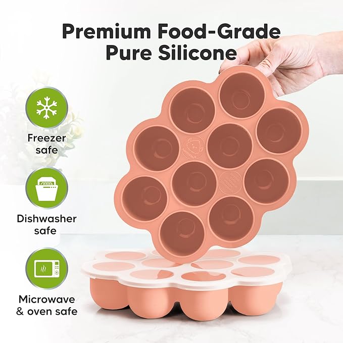 KeaBabies Silicone Food Freezer Trays with Lid, 2oz x 10 Pods Baby Food Storage Containers, Easy Puree Meal Prep, Breast Milk Silicone Freezer Molds, Dishwasher,Microwave Safe,BPA-Free(Roseate)