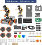 Robotic Arm for Raspberry Pi 5/4B AI Vision Open Source Mecanum Wheel Chassis Robot Car Kit 5 DOF/Axis Smart Robot Arm DIY, MasterPi with Raspberry Pi 5 4GB
