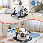 BABY JOY 4-in-1 Baby Walker, Foldable Activity Walker with Adjustable Height & Speed, Music, Lights, Anti-Rollover, Toddler Push Walker, Baby Walker with Wheels for Boys Girls 6-18 Months (White)