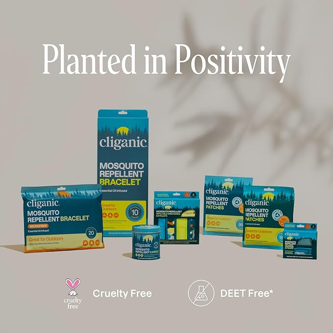 Cliganic Mosquito Repellent Pack (Wristband + 2 Refill Pellets) - Adjustable, Natural DEET-Free, Essential Oil Infused