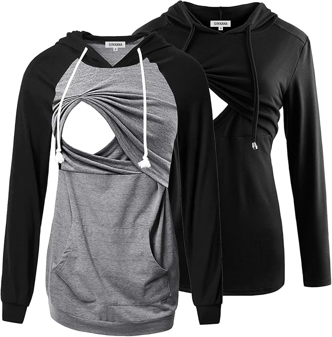 GINKANA Women's Nursing Hoodie Sweatshirt Long Sleeves Breastfeeding Maternity Tops Casual Clothes