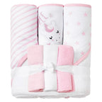 Viviland Baby Towels and Wash Cloths Set - Hooded Towels, Face Towels, Burp Cloths or Wipes - Absorbent Bath Towels - 6-Pack, Size 28 x 28 Inch (Pink Unicorn)