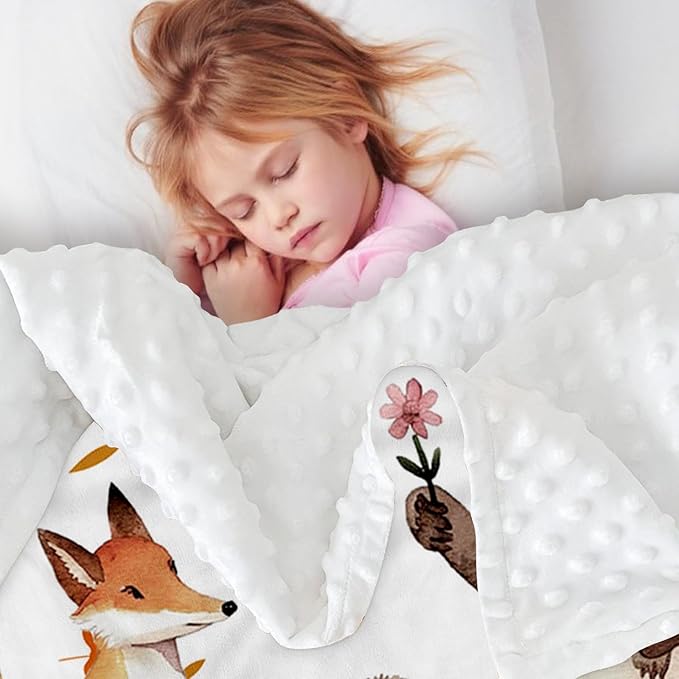 Personalized Infant Blanket – Soft Flannel with Double-Layer Dotted Backing – Fox and Animals Design – Ideal for Babies and Toddlers