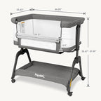 Papablic Baby Bassinet, Bedside Bassinet for Baby with Four-Sided Breathable Mesh & Soft Mattress, Adjustable Bassinet Bedside Sleeper with Storage Basket and Wheels, Easy to Assemble, Gray