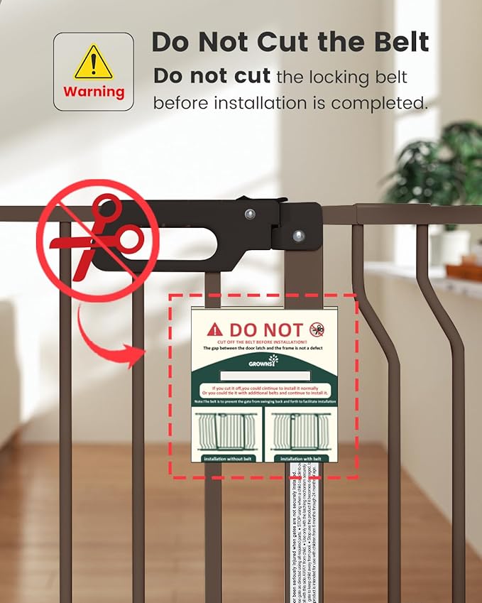 Mom's Choice-GROWNSY Baby Gate for Stairs, 30.5"-48.4" Pressure Mounted Baby Gate for Top of Stair&Doorway with V-Shaped Rods, Anti-Trip Pedal,Wide Stairs Dog Gate Easy Install w/Red Reminder,Brown
