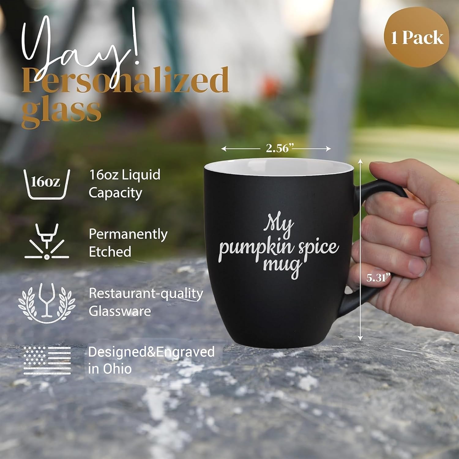 Personalized Coffee Mug Engraved with your Custom Text - Customized Coffee Mugs, Hot Chocolate Mug, Tea Cup, Birthday Gifts, Retirement Gift (Engraved Custom Text, Matte Black)