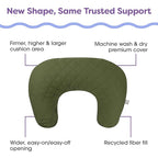 Boppy Nursing Pillow with Luxe Fabric Cover, Quilted Moss, Larger, More Supportive Pillow for Breastfeeding and Bottle Feeding; Firmer and Higher Than Original, w/Premium Cover; JPMA Certified