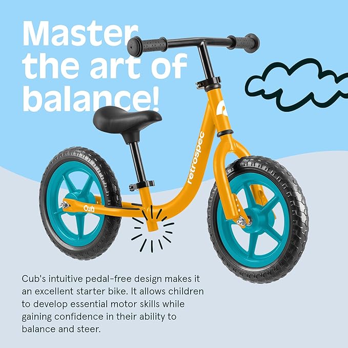 Retrospec Cub Toddler 12" Balance Bike, 18 Months - 3 Years Old, No Pedal Beginner Kids Bicycle for Girls & Boys, Flat-Free Tires, Adjustable Seat, & Durable Frame