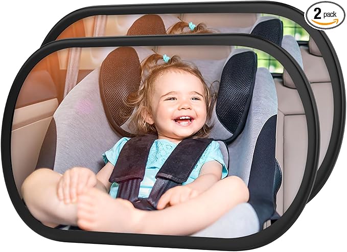 Baby Car Mirror, Safety Car Seat Mirror for Rear Facing Infant, Clear Wide View, 360°Rotation, Easily Observe the Baby Move, Secure, Shatterproof, Crash Tested and Certified (2-Pack)