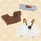 3 Pcs 17cm Doll Outfits – Sporty Style Mini Doll Clothes Included Bear Hairband, Brown T-Shirt & White Bib Pants Accessories Set Fits 15cm Dolls (No Dolls)