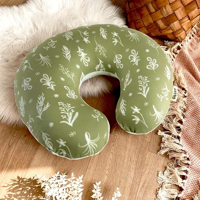 GRSSDER Nursing Pillow Cover Stretchy Minky Removable Nursing Covers for Breastfeeding Pillows, Ultra Soft Comfortable Slipcover for Baby Boy and Girls, Watercolor Olive Pattern