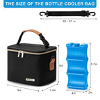 Breastmilk Cooler Bag with Ice Pack Fits 6 Baby Bottles Up to 5 Ounce, Baby Bottle Bag with Shoulder Strap for Nursing Mom Daycare-Black