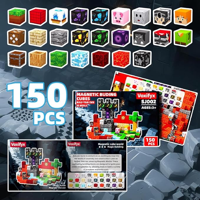 150Pcs Magnetic Building Blocks Set, Kids Sensory Toy for Toddlers STEM Learning, Construction Magnet Blocks Stacking Toy for Kids