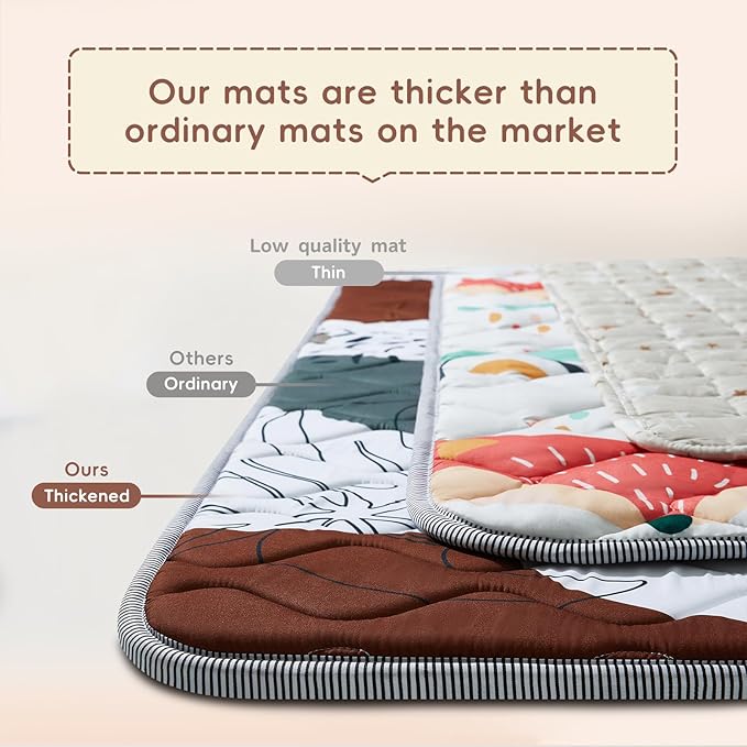 Baby Play Mat - Thicken 71x59 Inch Soft Foam Crawling Mat for Playpen & Floor, Non-Slip Waterproof Activity Playmats for Infants & Toddlers, Portable Foldable & Machine Washable, Boho Design