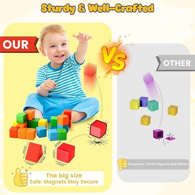 LovesTown 28 PCS Magnetic Blocks for Kids, Magnegtic Building Cubes for Toddler Preschool Montessori Educational STEM Toys for Boys Girls Ages 3 4 5 6 7 8