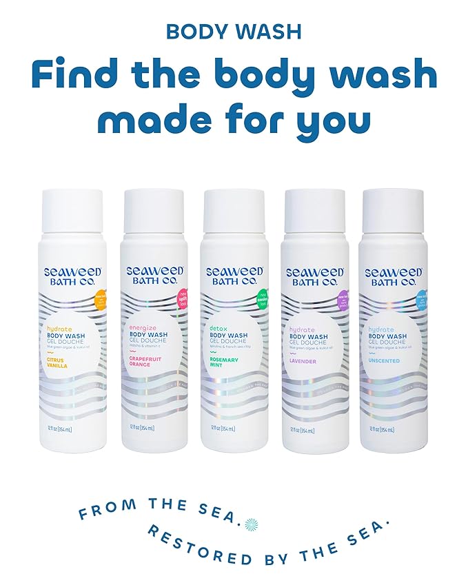 Seaweed Bath Co. Hydrate Body Wash - Citrus Vanilla | Foaming Shower Gel Cleanser with Natural Ingredients | Vegan, Paraben and Sulfate Free | For Women and Men | 12 oz (Pack of 2)