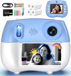 Instant Print Camera for Kids - Front Rear Dual Selfie Kid Print Camera, Fun Birthday Gift for Boys Ages 3-12, HD Digital Video Cameras, Easy to Use for Toddler - Blue