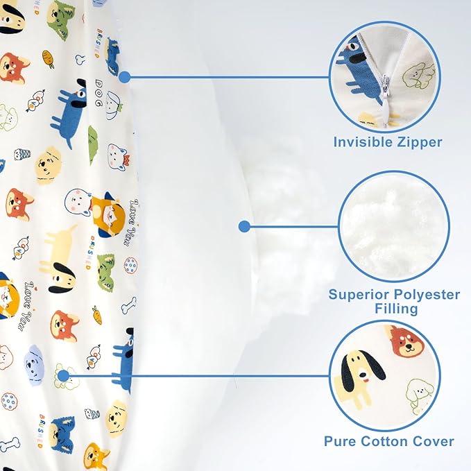 Nursing Pillow for Bottle and Breastfeeding, Ergonomic Design Support for Mom and Baby, Removable Cotton Cover, Machine Washable, Dog Pattern(Creamy White)