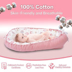 Baby Lounger - Infant Lounger for Newborn 0-24 Months, Breathable & Soft Baby Lounger Cover, Portable Infant Lounger for Home and Travel, Babies Essentials Gifts - Pink