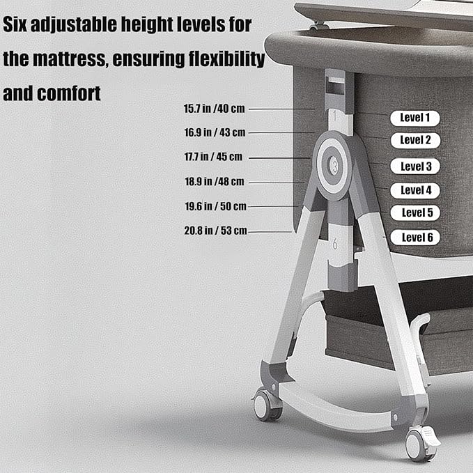 PandaEar Foldable Baby Bassinet Bedside Sleeper, Portable Crib with Wheels & Diaper Changing Table, Adjustable Height Infant Bed, Co-Sleeper for Newborns, Breathable Mesh