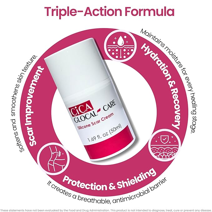 CICA Silicone Scar Cream – New & Old Scar, Stretch Marks & PIH Appearance Improvement - Medical-Grade Silicone with TECA, PASSIOLINE, Hyaluronic Acid & Panthenol - Supports Wound Healing - 50 ml