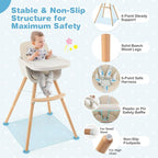 HONEY JOY High Chair, 3-in-1 Eat & Grow Wooden Highchair/Booster Seat/Toddler Chair with Removable Tray, 5-Point Harness, PU Cushion and Footrest for Baby, High Chair for Babies and Toddlers(Beige)