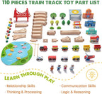 Tiny Land 110PCS Wooden Train Set – Toy Train with Tracks for Kids Ages 3-7, Compatible with Major Brands, Ideal Railway Playset for Boys and Girls, Great Birthday