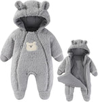 Fairy Baby Newborn Baby Winter Snowsuit Bear Thick Romper Footie Double Zip Hooded Jumpsuit Fleece Coat Infant Boy Girl 0-12M
