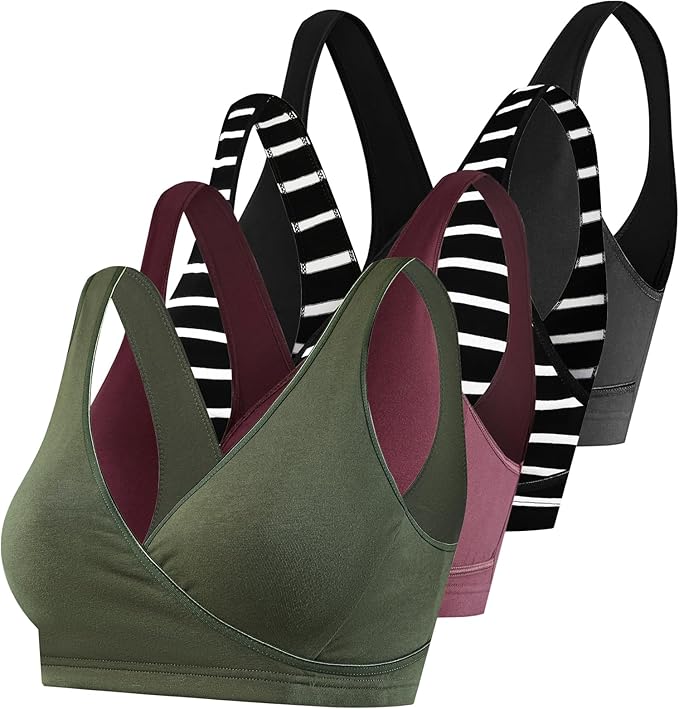 SUIEK 4 Pack Nursing Sleep Bra Maternity Bralette Cotton Breastfeeding Bras