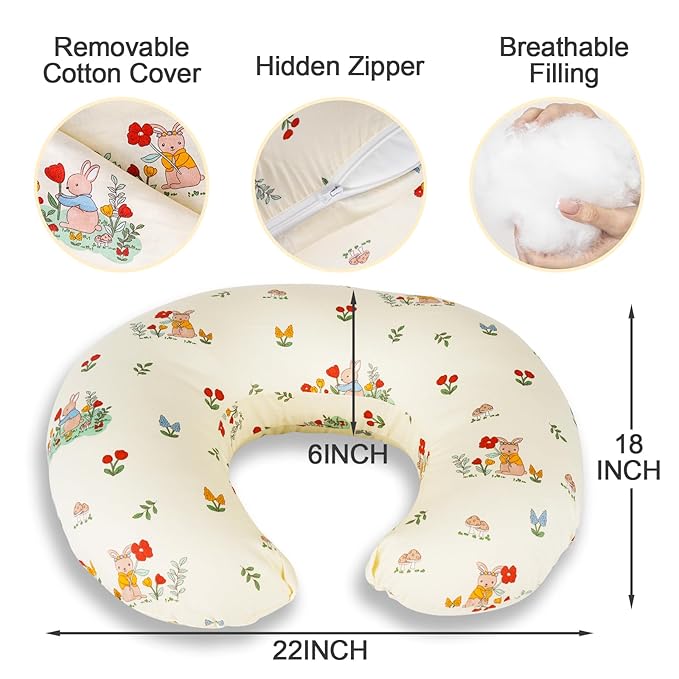 Nursing Pillow, Breastfeeding Pillow with Removable Cover, Ergonomic Breast Feeding Pillow, Baby Feeding Support Cushion for Mom Easier Breastfeeding- Original Size/Bunny