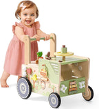 ROBUD Wooden Baby Walker, Baby Push Walker for 10+ Months, Montessori Push Toy, Adjustable Speed & Height Learning Toy with Activity Panel (Rustic Farm Adventure Theme)