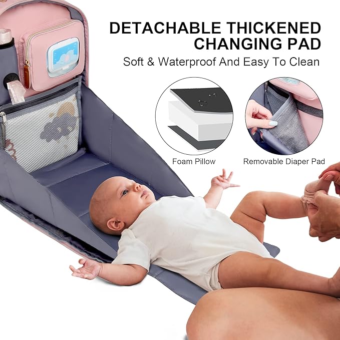 Diaper Bag Backpack with Changing Station, Baby Diaper Bag Organizer for Moms Dads Large Baby Changing Bags