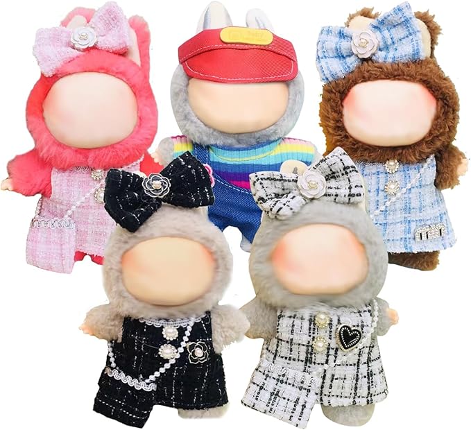 5 Complete Style Clothes Sets for 17cm Dolls - Hat & Overalls Dress Up Outfit for 17cm 15cm Dolls,Designer Outfits Bundle with Luxury/Cute/Sporty Themes, Gift for Doll Lovers (Trendy, 17cm/15cm)