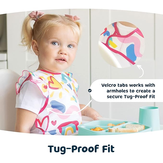 Tiny Twinkle Mess Proof Baby Bib - Waterproof & Lightweight Baby-Led Weaning Apron | 100% Recycled Polyester, Easy Clean & Machine Washable (Ocean Life, Small 6-24 Months)