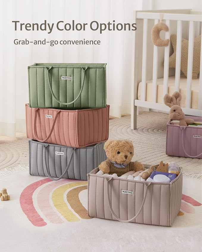 Blissful Diary Baby Diaper Caddy Organizer, Stylish Storage Basket for Newborn Essentials and Diaper Station, Gift for Baby Shower and Registry Must-Have, Sand