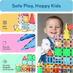 PicassoTiles Magnetic Tiles 61 Piece Magnet Tile Building Blocks Construction Sensory Toy Set with Carry Bag Storage Bin Container STEM Toddler Learning Educational Pretend Play Boy Girl Ages 3+ PT07