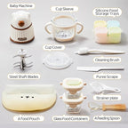 Baby Food Maker-Food Processor, Fruits, Vegetables, Meats, Potatoes, Avocados, Gift Package with A feeding spoon, A bib, A set of 4 separate food ice cube trays, and Two 200ml food storage