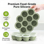 KeaBabies Silicone Food Freezer Trays with Lid, 2oz x 10 Pods Baby Food Storage Containers, Easy Puree Meal Prep, Breast Milk Silicone Freezer Molds, Dishwasher, Microwave Safe, BPA-Free (Sage)
