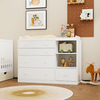 Changing Table Dresser, Baby Classic Nursery Dresser with 5 Drawers and 2 Shelves, Multi-Functional Baby Changing Table, Diaper Changing Station for Children's Room, White