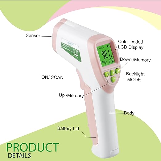 Elate Forehead Thermometer | Baby Thermometer for Adults, Kids, Infants | No-Touch Digital Infrared with Fever Alarm | Home Medical Grade for Nurse Accessories | Newborn Essentials