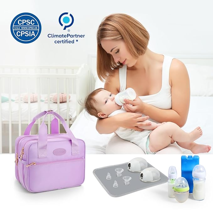 PIIOSER Breastmilk Cooler Bag with Ice Pack, Compatible with Wearable Breast Pumps & Accessories - Portable Pumps Carrying Case for Nursing & Working Moms (Purple-Small)