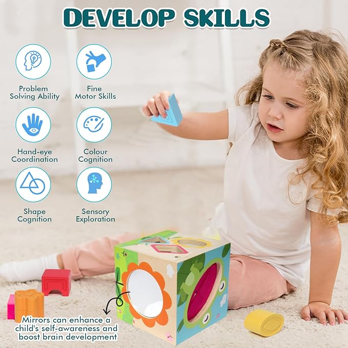 Ancaixin 6-in-1 Montessori Tissue Box Toy for 6+ Months Baby, Educational 1 Year Old Girl Boy Toys, Wooden Activity Cube, Puzzles 12-18 Months, Sensory Toys for Toddlers 1-3, Baby 1st Birthday Gift