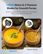 1000W Powerful Immersion Blender Handheld, 2025 New Update Hand Blender with 25-Speed and Heavy-Duty Copper Motor, 4 in 1 Hand Mixer with Chopper, Whisk, Beaker and Wand Silver