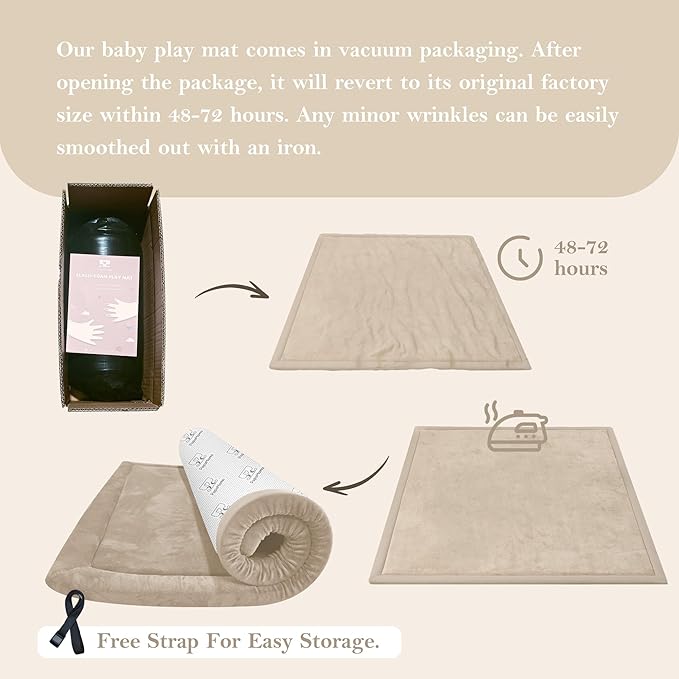 Baby Play Mat for Floor, 50 X 50x 1.3" Memory Foam Playpen Mat,Ultra Soft Tummy Time Mat with Non-Slip Backing, Baby Crawling Mat Child Nursery Rug for Infant, Toddlers, Kids (Beige)