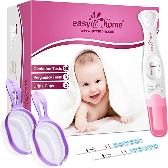 Easy@Home Ovulation & Pregnancy Test Kit: 50 Ovulation Test Strips + 3 Pregnancy Tests + 2 Collapsible Pee Cups - Accurate LH Surge Tracking & Early hCG Detection & Hygienic Home Use Urine Cup for TTC