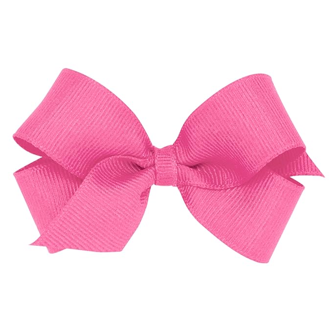 Wee Ones Girls' Plain Wrap Classic Grosgrain Hair Bows on a WeeStay No-Slip Hair Clip, Handmade, Mini, Hot Pink