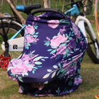 Carseat Cover Girls, Multiuse - Nursing Breastfeeding Covers, Purple Flower Theme, Car seat Canopy, Stretchy Soft Breathable