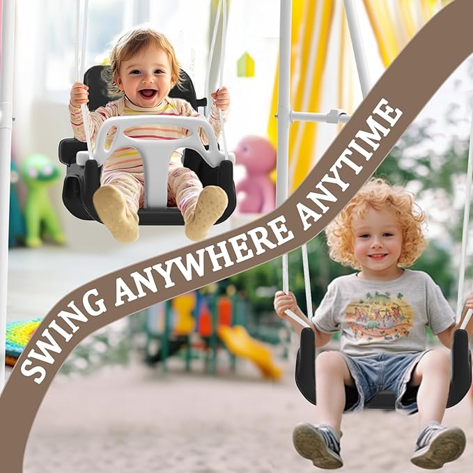 2 in 1 Toddler Swing & Baby Jumper, Foldable Baby Jumper with Soft Cushion, Foldable Indoor & Outdoor Use, Easy to Install & Store Swing Sets for Backyard Play (Black)