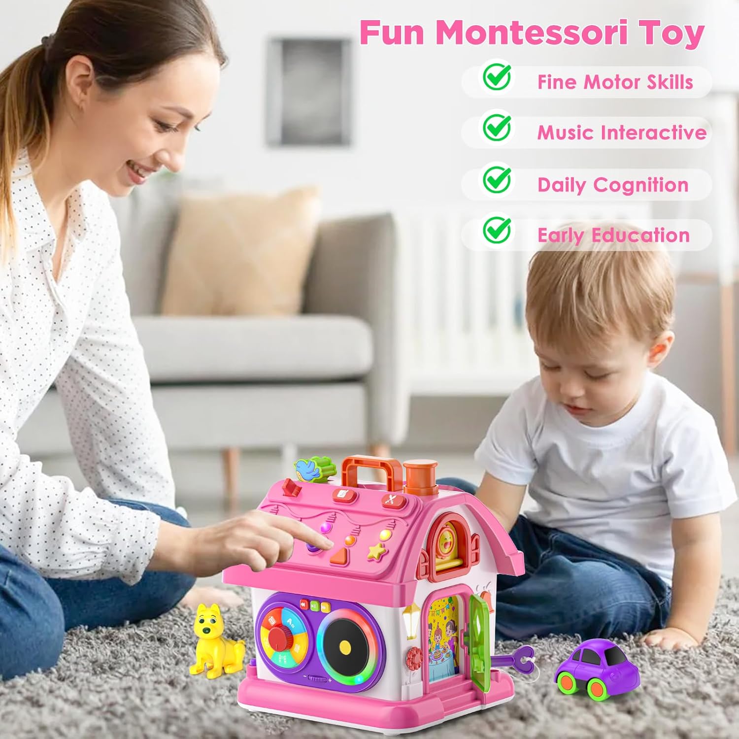 Musical Montessori Toys for 1 Year Old Girl Gifts, First Birthday Gifts for 1 Year Old Girl, Educational Baby Toy 12-18 Month Toddlers Ages 1-2 (Pink)